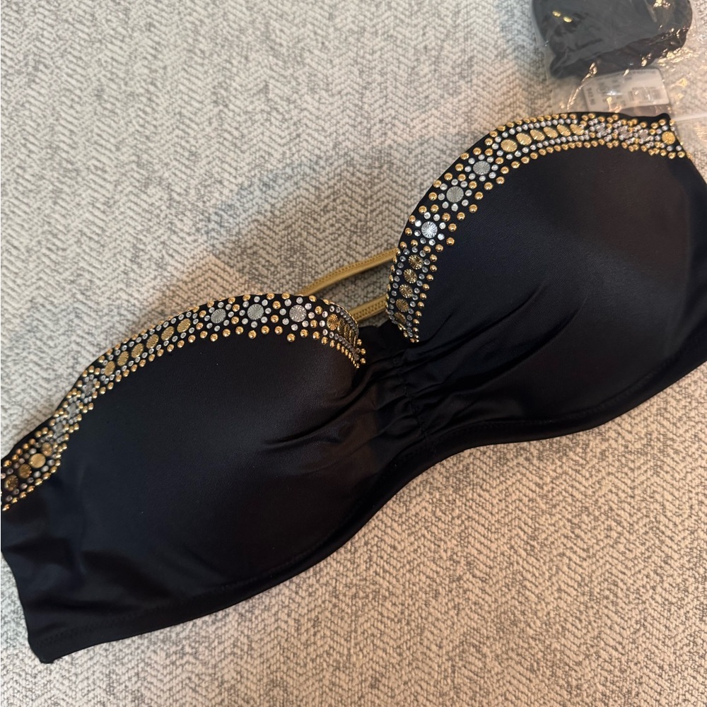 Victoria's Secret Black and Gold Sparkly Bandeau Bikini Top